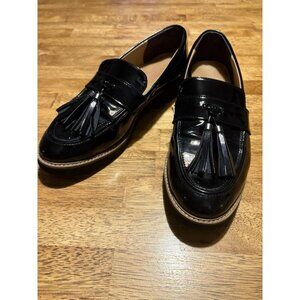 Franco Sarto Carolynn Tassel Loafers Black Patent Leather Quiet Luxury 8W